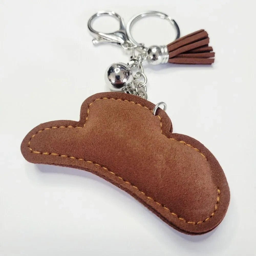 NWT Large Bling Brown Cowboy Hat Keychain Bag Charm With Tassel Purse Charm